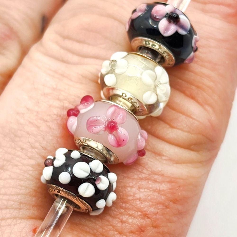 3/$30 🖤 925 STERLING SILVER GLASS FLOWER MURANO CHARM BEADS FOR PANDORA